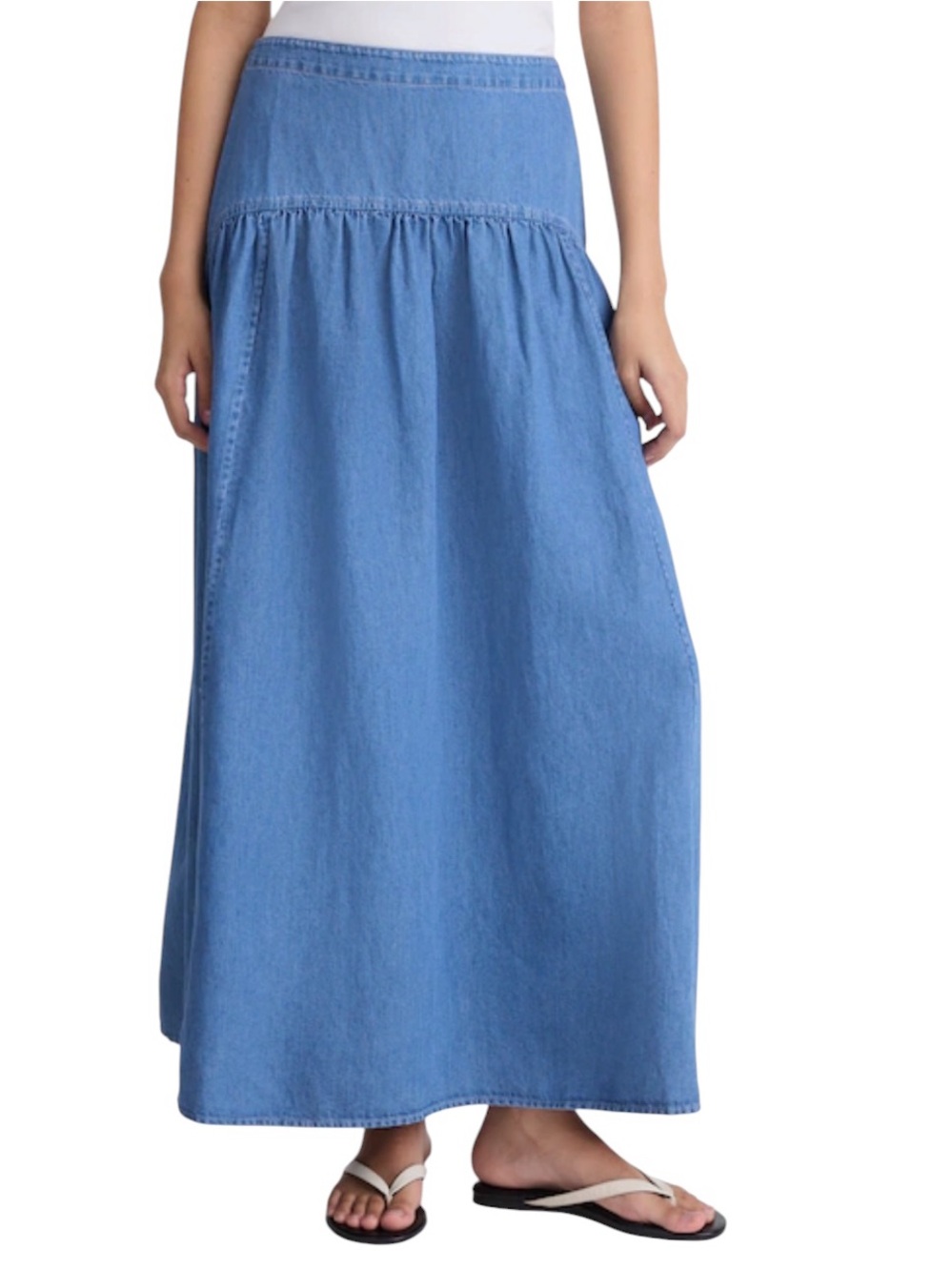 Madewell Womens's Drop-Waist Maxi Skirt Blue Cotton-Linen Denim Cottage Size 32